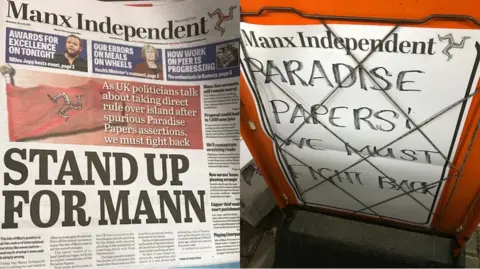BBC Isle of Man newspaper and billboard
