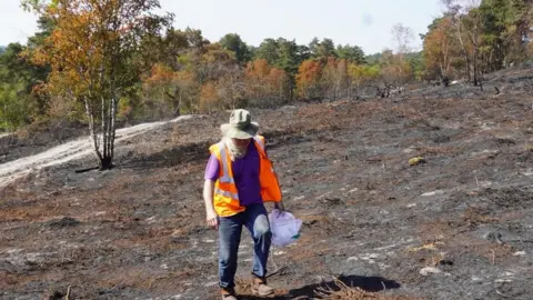 BBC/Claire Marshall Volunteer walking on site