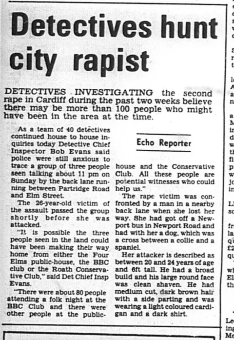 South Wales Echo via South Wales Police Newspaper cutting from South Wales Echo about the rape from 1980