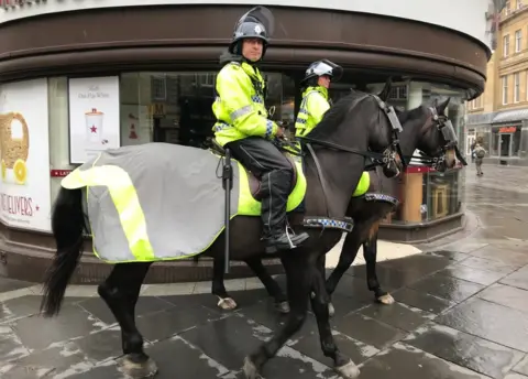 Mounted police near Monument in Newcastle