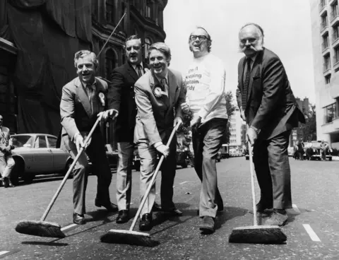 Getty Images Cribbins with Kenneth More, Ernie Wise, Eric Morecambe and Jimmy Edwards