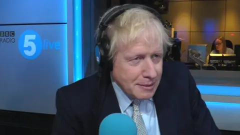 BBC Boris Johnson in the 5Live studio
