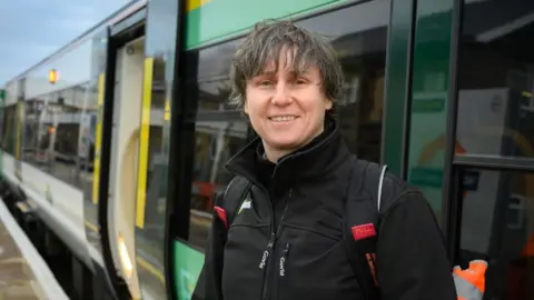 GTR train driver Wioletta Kuszyk on a train platform