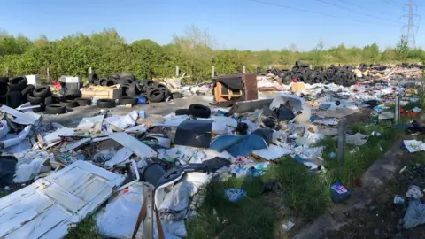 Fly-tipping in Coedkernew, near Newport