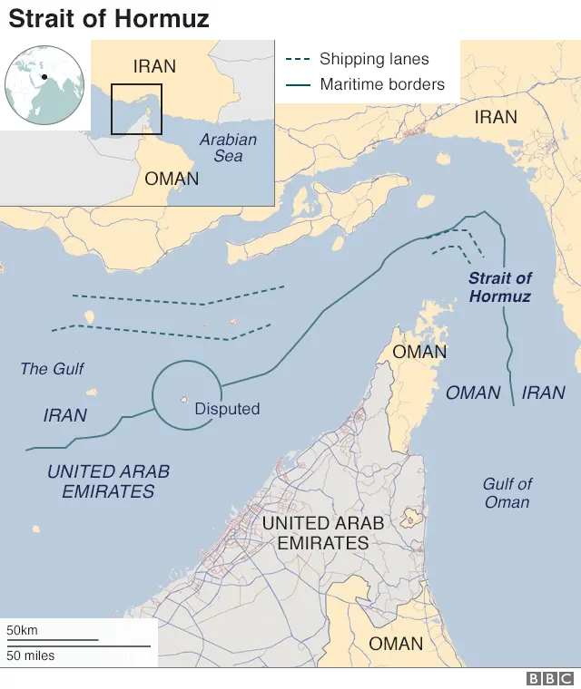 Map showing the Strait of Hormuz