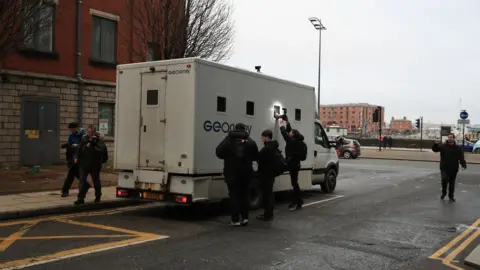 PA Prison van leaves Liverpool Crown Court after Barry Bennell is sentenced