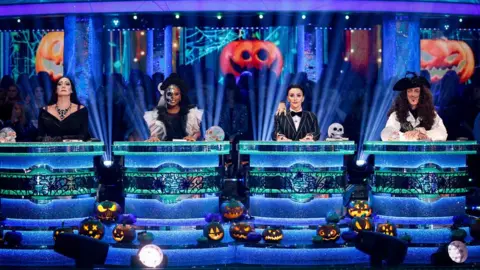 Guy Levy/BBC Strictly judges at the Halloween special, 29/10/22