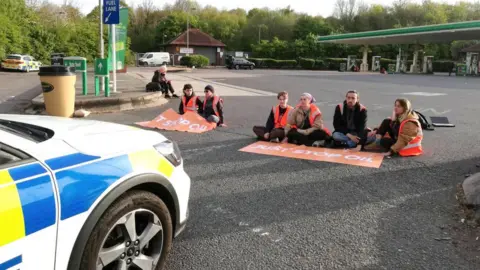Just Stop Oil Protesters at Clacket Lane services
