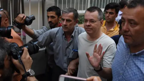 Reuters US pastor Andrew Brunson arrives at his home after being released from prison in Izmir, Turkey July 25, 2018