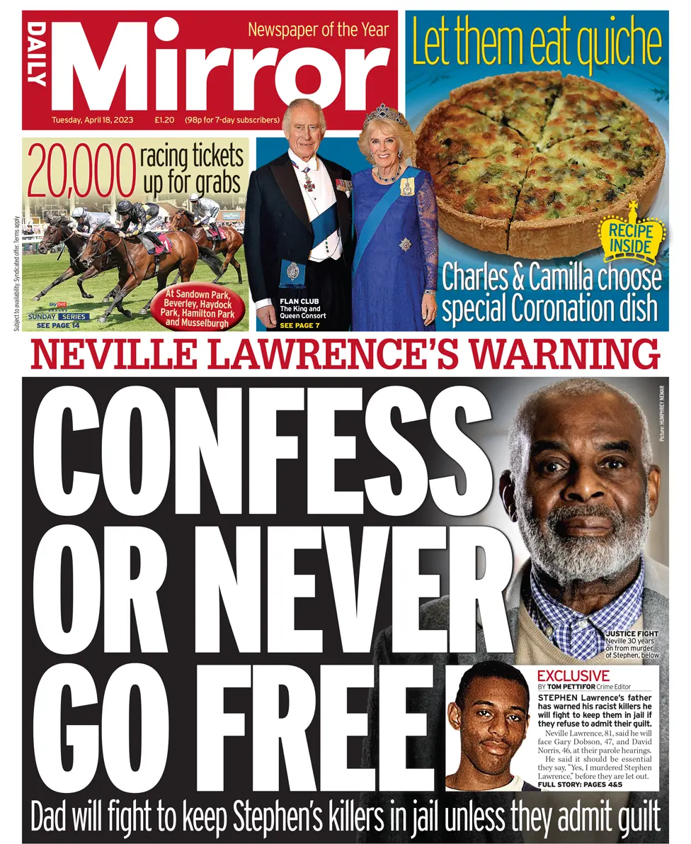 The Mirror front page 18 April 2023