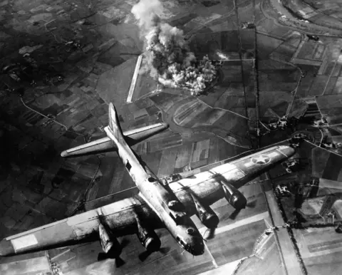 US Air Force Aircraft bombing a factory in Germany
