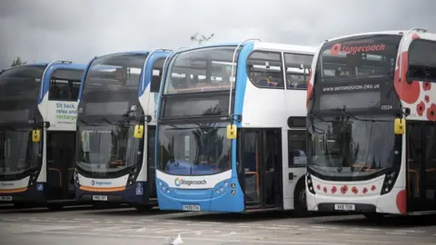 Getty Images Stagecoach buses in a row