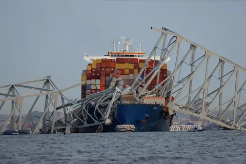 Reuters A view of the Dali cargo vessel which crashed into the Francis Scott Key Bridge causing it to collapse in Baltimore, Maryland, US, on 26 March 2024