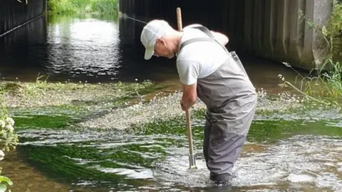 Peter Devery Peter Devery doing a river fly survey on the River Pang