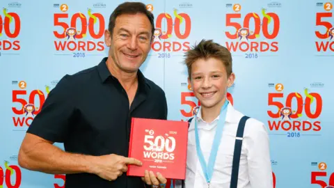 Jason Isaacs with 500 Words winner Arthur Edmonds