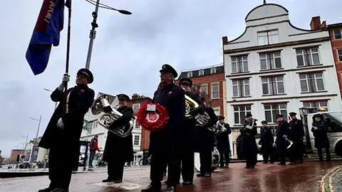 BBC Bristol Easton Salvation Army marching to the Cenotaph