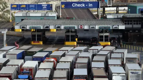 PA Media Trucks queuing at Dover