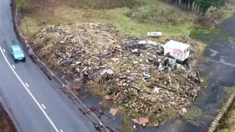 Drone footage of the remains of The Punch Bowl Inn