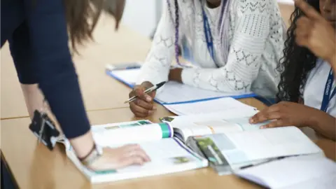 A teacher teaching pupils