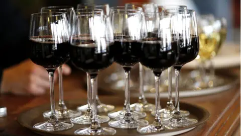 PA A tray of wine glasses