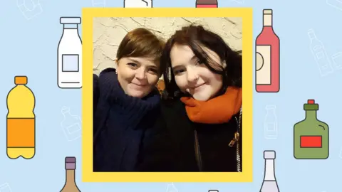 Contributor/Getty Niamh and her mum against a backdrop of soft and alcoholic drink bottles