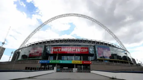 Getty Images General view outside the stadium ahead of The Heads Up FA Cup Final match between Arsenal and Chelsea at Wembley Stadium on August 01, 2020