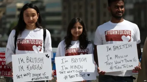 AFP People with signs