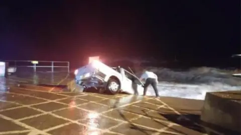 Sidmouth Town Council Vehicle falling into sea