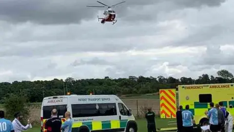 Arlesey Town FC Air ambulance and paramedics at scene