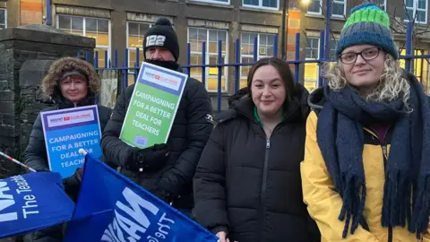 BBC Teachers on the picket line in Douglas