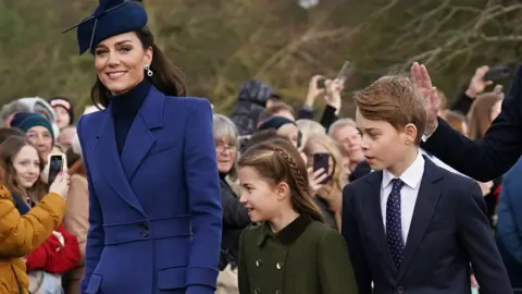 PA Media Princess of Wales with Charlotte and George at Sandringham at Christmas 2023