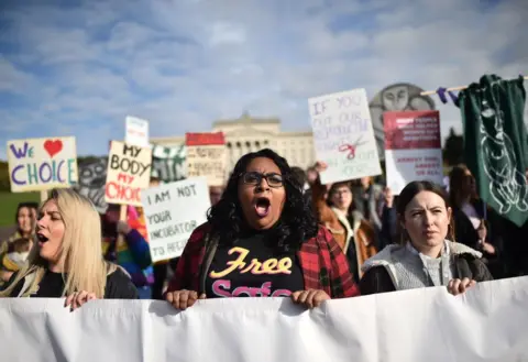 Getty Images Pro-choice demonstrators in Belfast