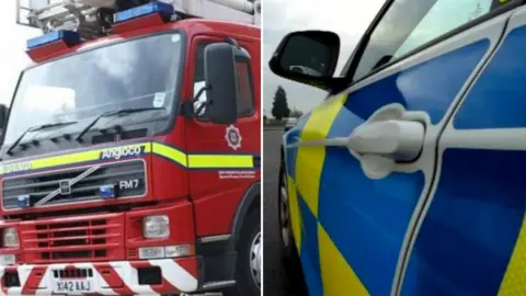 North Yorkshire Fire & Rescue Service Fire engine and police car