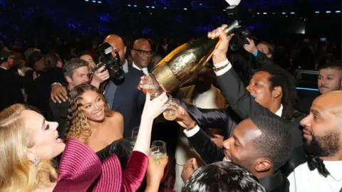 Getty Images Beyoncé celebrated becoming the most decorated artist in Grammys history