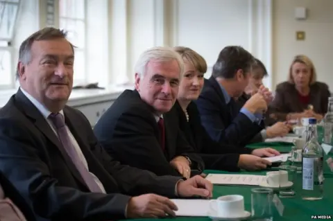 PA Media Nick Brown, John McDonnell and Rebecca Long Bailey at a shadow Cabinet meeting