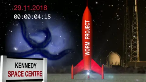 Graphic showing the rocket which will send the worms into space