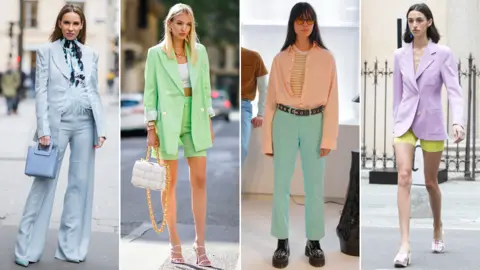 Getty Images L-R: De La Vali (suit only), Bernadette (jacket and shorts only), Timo Weiland, Marco Rambaldi