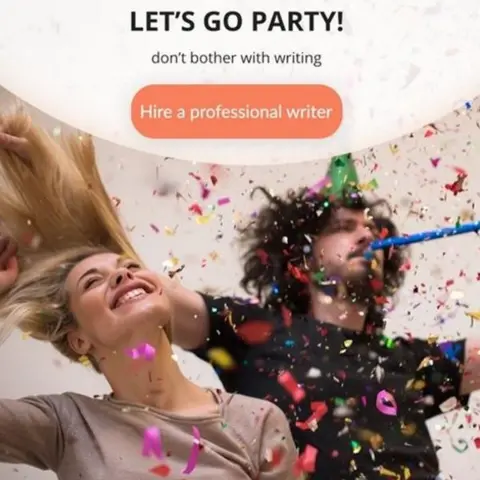 Facebook Facebook ad for essay mills. Text: "Let's go party - don't bother with writing"