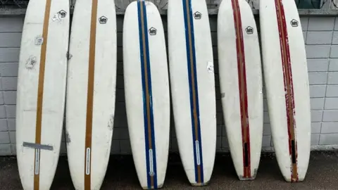 Uruguayan Interior Ministry Photo provided by Uruguay's Ministry of the Interior showing the surfboards seized