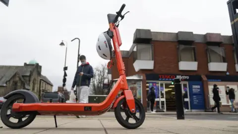 PA Media One of the e-scooters in Jesmond, Newcastle