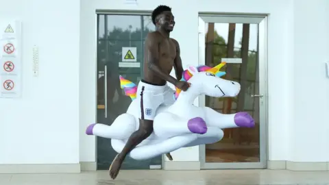 Getty Images Bukayo Saka in the England training camp