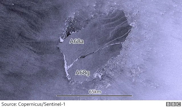 BBC A satellite radar image: The larger fragment will retain the A68a name