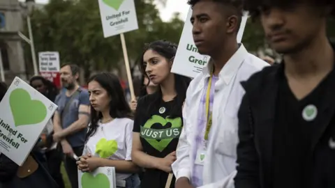 Getty Images United for Grenfell campaigners outside Parliament earlier this month