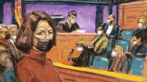 Reuters/Jane Rosenberg Ghislaine Maxwell pictured in a court artist sketch as the guilty verdict in her sex trafficking trial is read in New York on 29 December, 2021