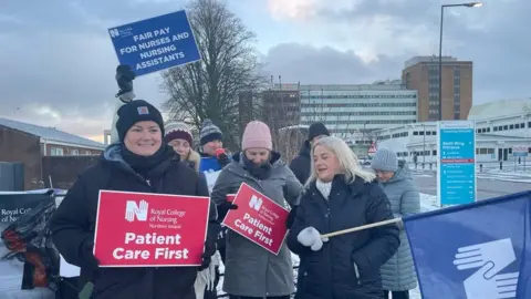 Nurses outside Altnagelvin Hospital in Londonderry