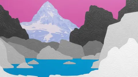 David Wightman Landscape painting on wallpaper