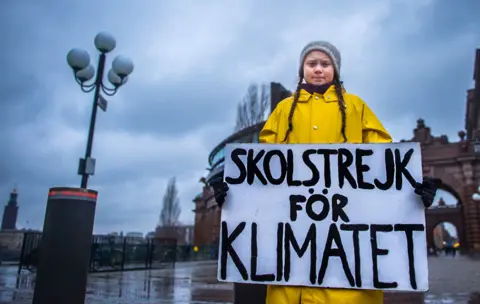 Getty Images Greta Thunberg on school strike