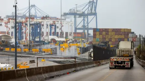 A truck enters the Sea Girt Marine Terminal Port of Baltimore, in Baltimore, Maryland, USA, 27 March 2024