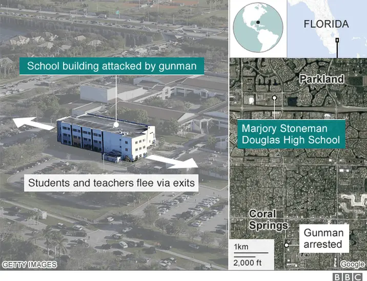 Map showing location of the attack and arrest of the gunman