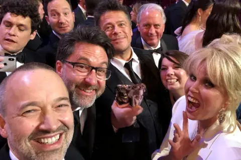 John Warhurst Nina Hartstone (second from right) with Joanna Lumley and the Bohemian Rhapsody team